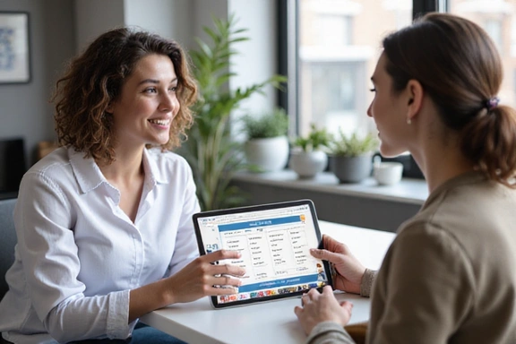 Nutricionista explicando un plan de alimentación a un cliente en una consulta individual.